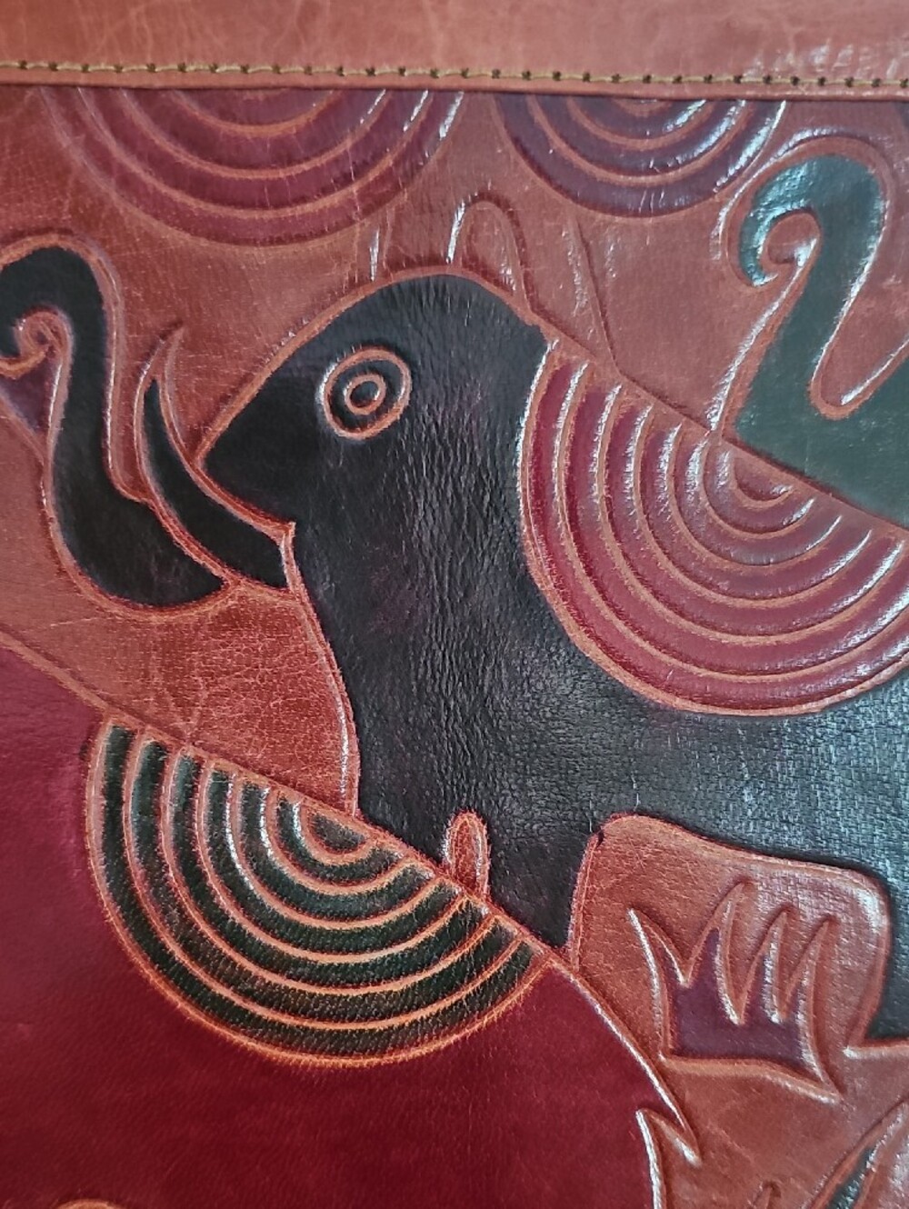 Handcrafted Elephant Embossed Leather Clutch - Burgundy & Black - Picture 2 of 5